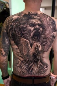 black and grey tattoo style - full back